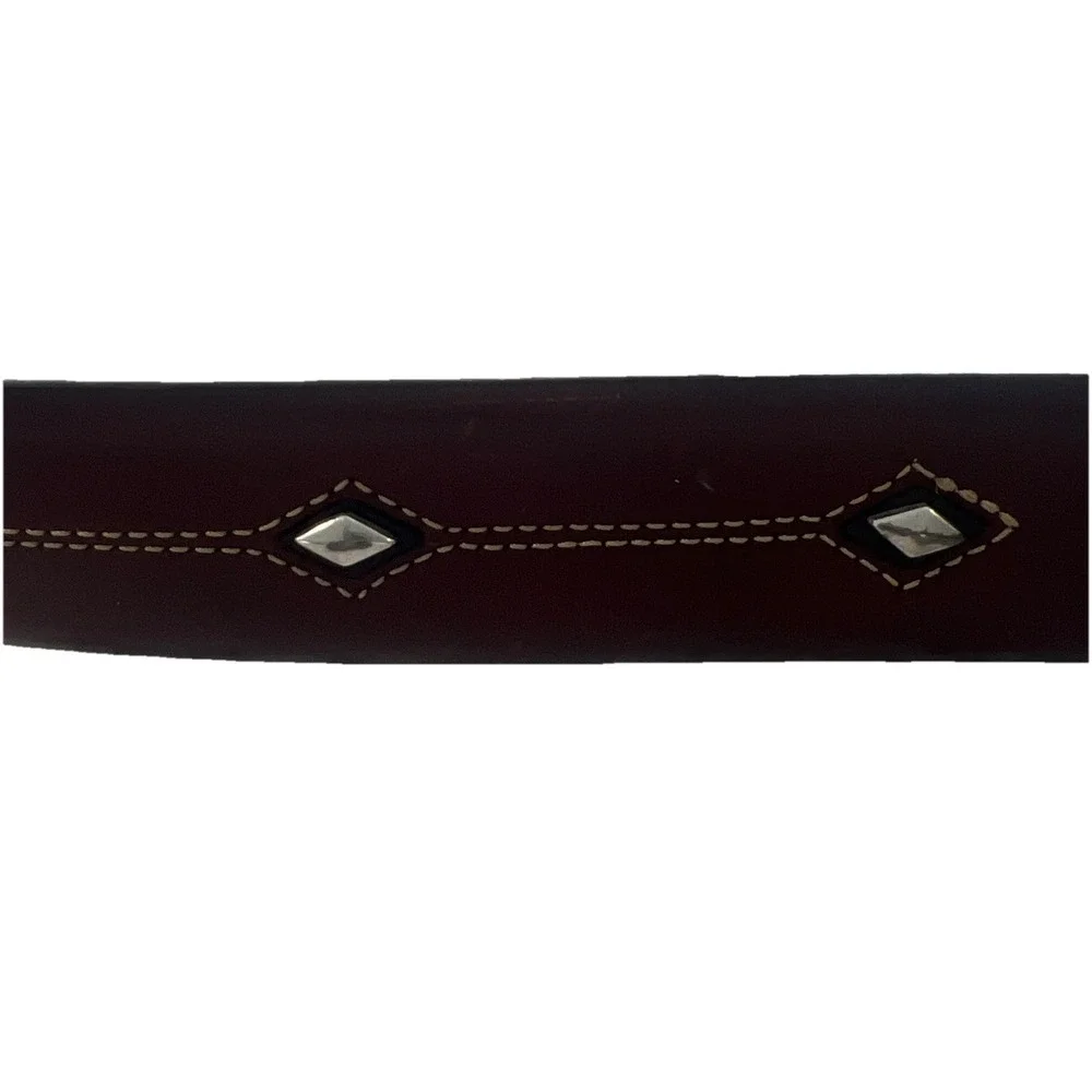 Brighton Brown Men's Belt Leather 44 Western Silver‎ Buckle, Tip, Studs